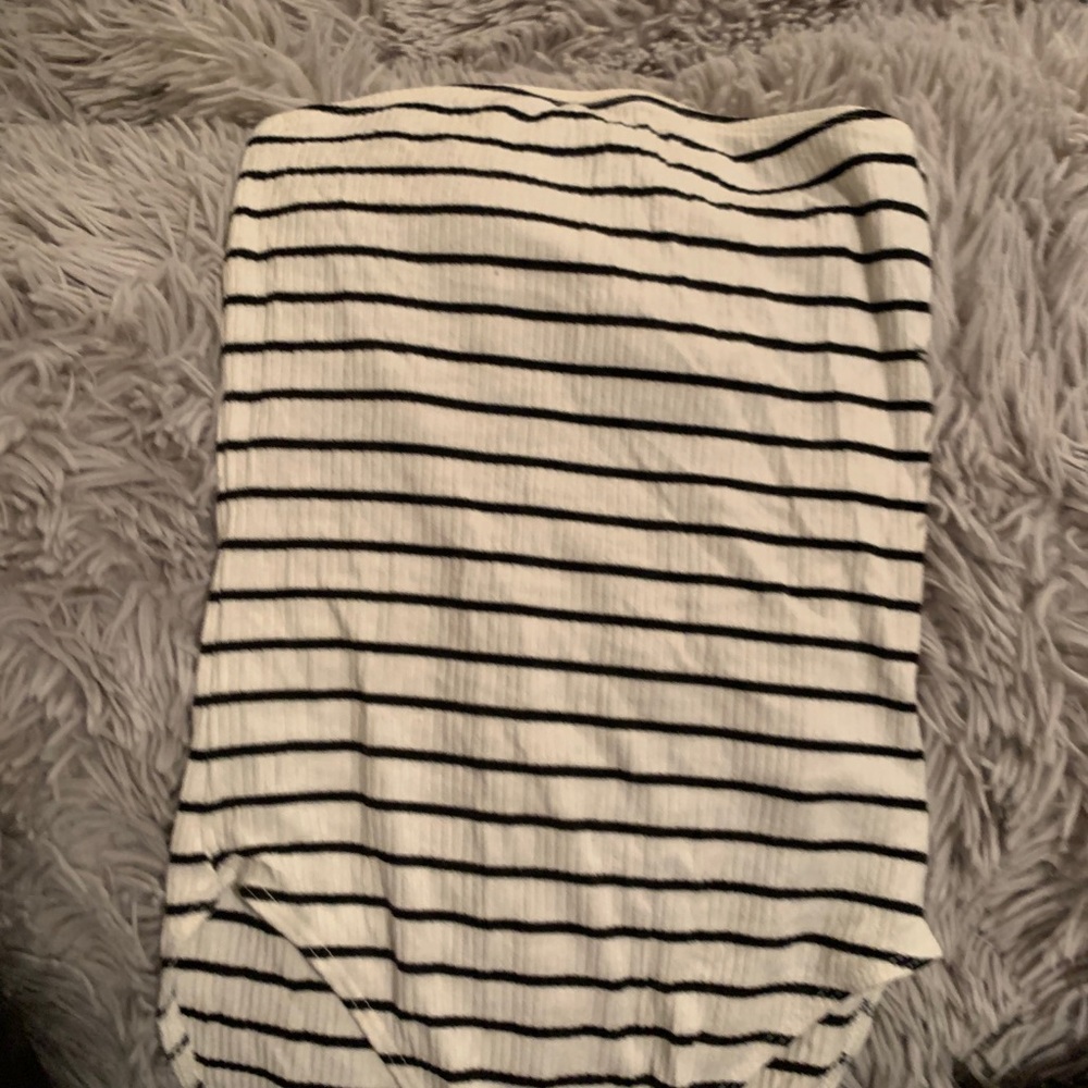 white and black striped tube top bodysuit